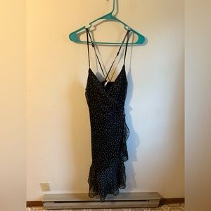 Francesca's‎ Mi Ami Miami Black Mini Dress with White Polka Dots Size Large